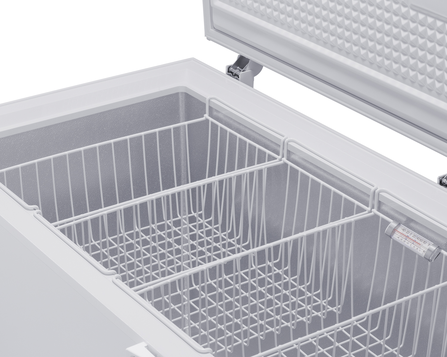 Commercially listed 17.2 cu.ft. manual defrost chest freezer in white with stainless steel corner guards and lock